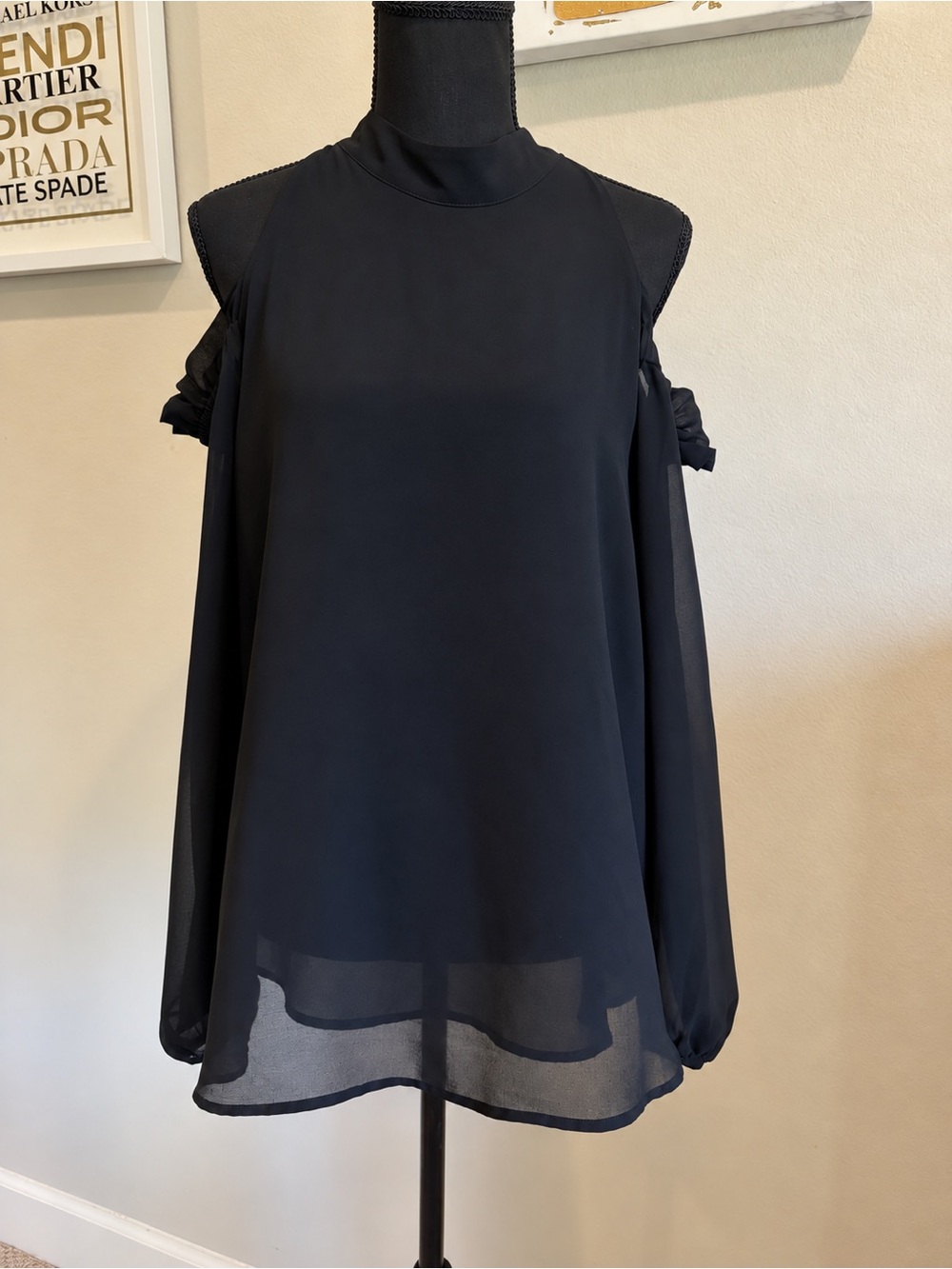 Trouvé Black Cold Shoulder Ruffle Sleeve Blouse Size M